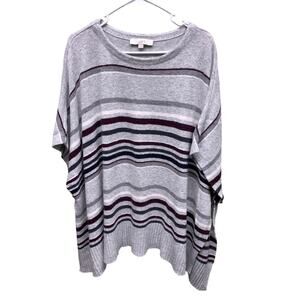 Ann Taylor Loft Cotton Blend Warm Cozy Striped  Poncho Sweater L Dark Academia